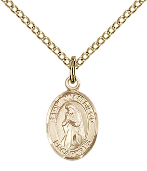 14KT GOLD FILLED ST JUAN DIEGO PENDANT WITH CHAIN - 1/2" x 1/4"