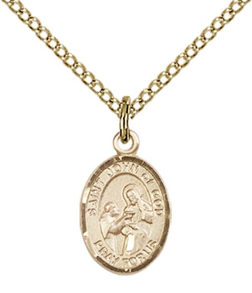 14KT GOLD FILLED ST JOHN OF GOD PENDANT WITH CHAIN - 1/2" x 1/4"