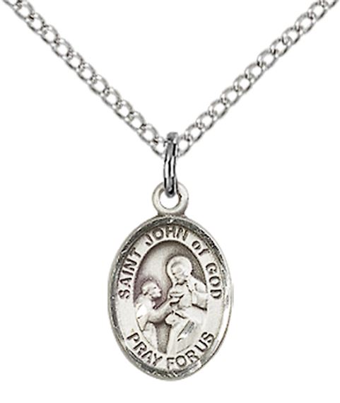 STERLING SILVER ST JOHN OF GOD PENDANT WITH CHAIN - 1/2" x 1/4"