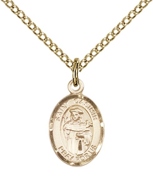 14KT GOLD FILLED ST CASIMIR OF POLAND PENDANT WITH CHAIN - 1/2" x 1/4"