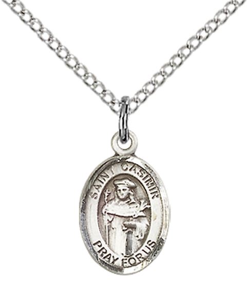 STERLING SILVER ST CASIMIR OF POLAND PENDANT WITH CHAIN - 1/2" x 1/4"
