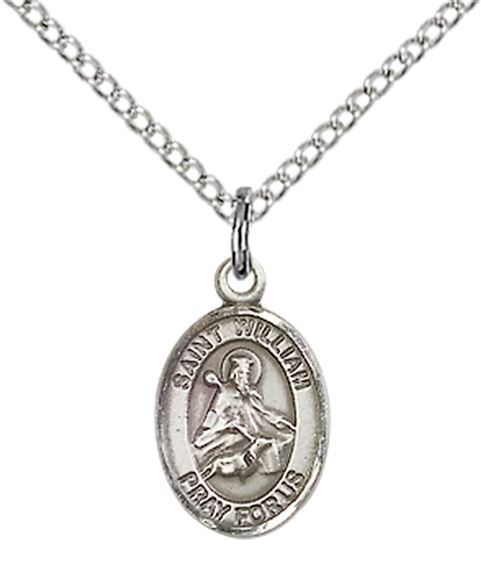 STERLING SILVER ST WILLIAM OF ROCHESTER PENDANT WITH CHAIN - 1/2" x 1/4"