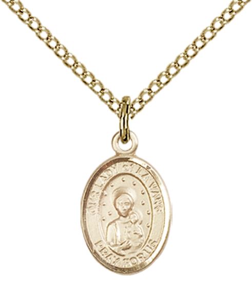14KT GOLD FILLED OUR LADY OF LA VANG PENDANT WITH CHAIN - 1/2" x 1/4"