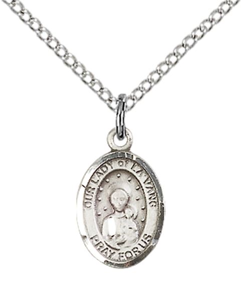STERLING SILVER OUR LADY OF LA VANG PENDANT WITH CHAIN - 1/2" x 1/4"