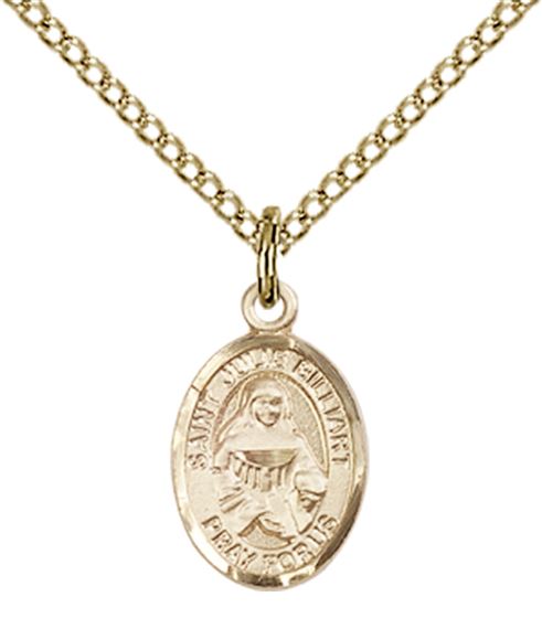 14KT GOLD FILLED ST JULIE BILLIART PENDANT WITH CHAIN - 1/2" x 1/4"