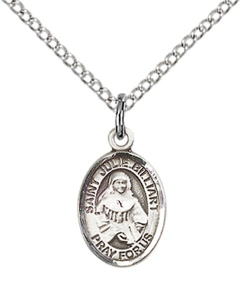 STERLING SILVER ST JULIE BILLIART PENDANT WITH CHAIN - 1/2" x 1/4"