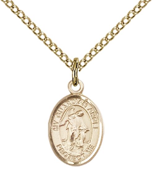 14KT GOLD FILLED GUARDIAN ANGEL PENDANT WITH CHAIN - 1/2" x 1/4"