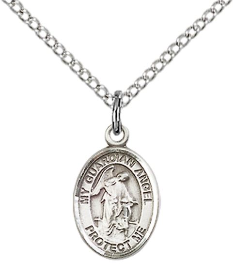 STERLING SILVER GUARDIAN ANGEL PENDANT WITH CHAIN - 1/2" x 1/4"