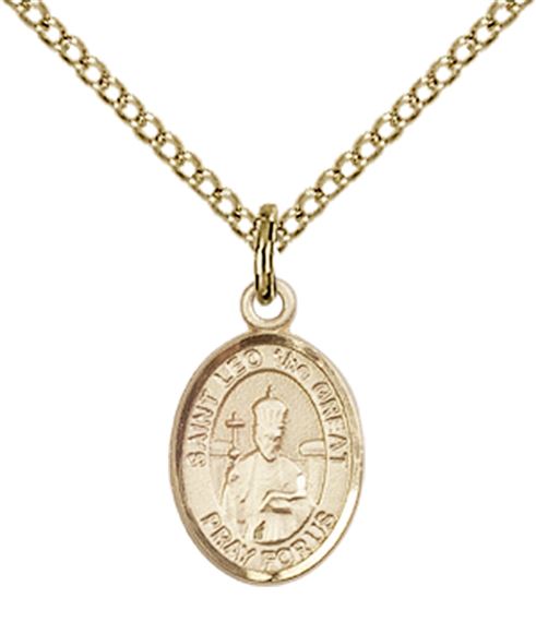 14KT GOLD FILLED ST LEO THE GREAT PENDANT WITH CHAIN - 1/2" x 1/4"