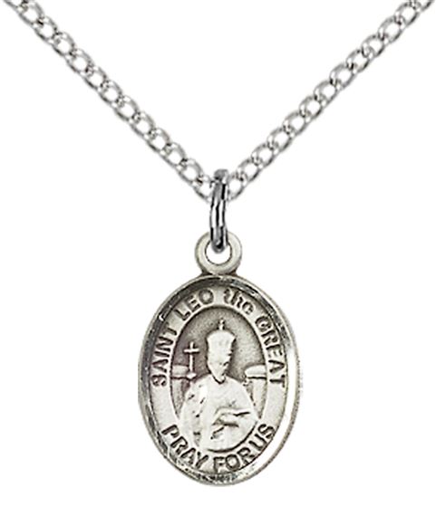 STERLING SILVER ST LEO THE GREAT PENDANT WITH CHAIN - 1/2" x 1/4"