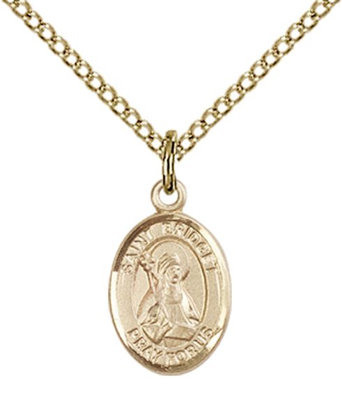 14KT GOLD FILLED ST BRIDGET OF SWEDEN PENDANT WITH CHAIN - 1/2" x 1/4"