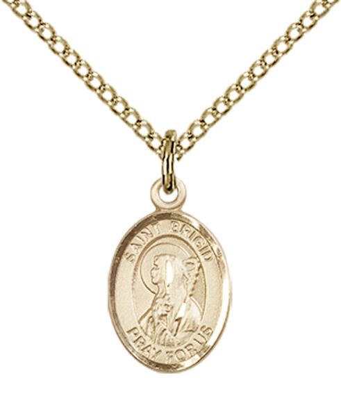 14KT GOLD FILLED ST BRIGID OF IRELAND PENDANT WITH CHAIN - 1/2" x 1/4"