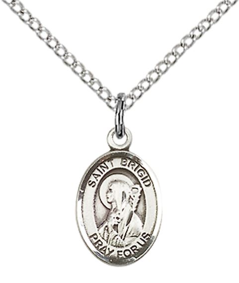 STERLING SILVER ST BRIGID OF IRELAND PENDANT WITH CHAIN - 1/2" x 1/4"