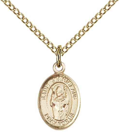 14KT GOLD FILLED ST STANISLAUS PENDANT WITH CHAIN - 1/2" x 1/4"