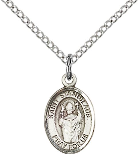 STERLING SILVER ST STANISLAUS PENDANT WITH CHAIN - 1/2" x 1/4"