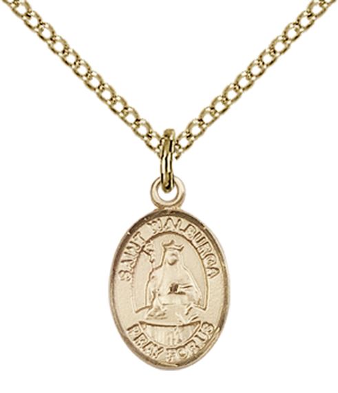 14KT GOLD FILLED ST WALBURGA PENDANT WITH CHAIN - 1/2" x 1/4"
