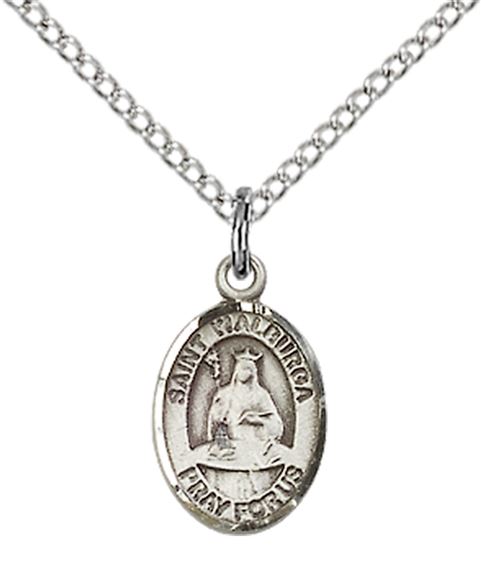STERLING SILVER ST WALBURGA PENDANT WITH CHAIN - 1/2" x 1/4"