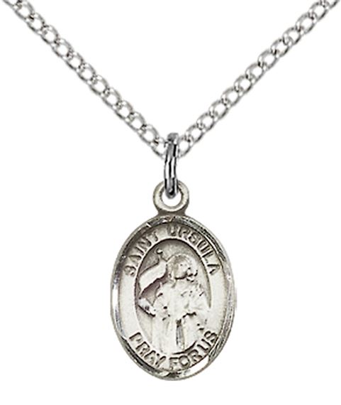 STERLING SILVER ST URSULA PENDANT WITH CHAIN - 1/2" x 1/4"