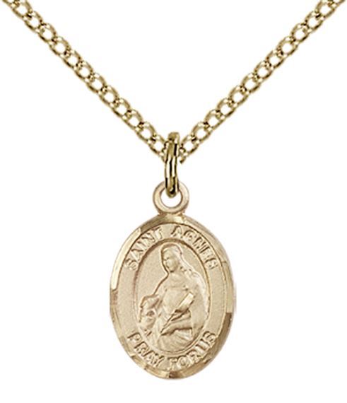14KT GOLD FILLED ST AGNES OF ROME PENDANT WITH CHAIN - 1/2" x 1/4"