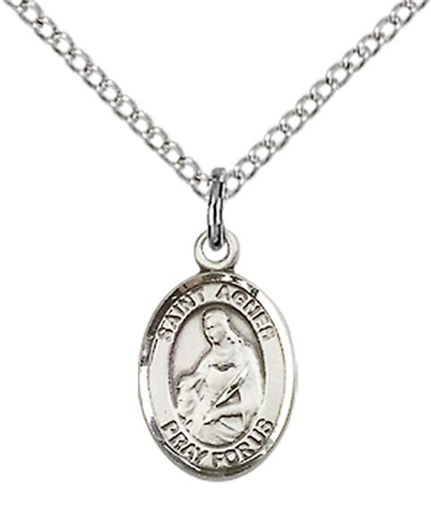 STERLING SILVER ST AGNES OF ROME PENDANT WITH CHAIN - 1/2" x 1/4"