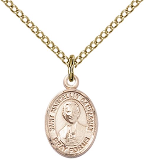 14KT GOLD FILLED ST MARCELLIN CHAMPAGNAT PENDANT WITH CHAIN - 1/2" x 1/4"