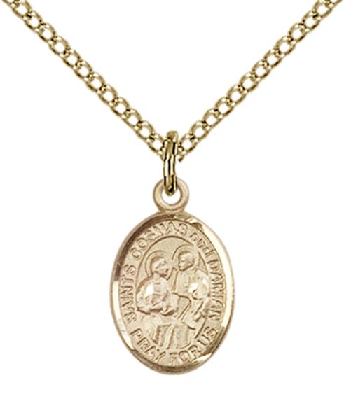 14KT GOLD FILLED STS COSMAS & DAMIAN PENDANT WITH CHAIN - 1/2" x 1/4"