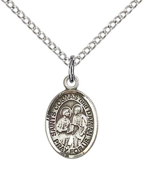 STERLING SILVER STS COSMAS & DAMIAN PENDANT WITH CHAIN - 1/2" x 1/4"