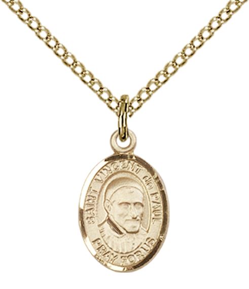 14KT GOLD FILLED ST VINCENT DE PAUL PENDANT WITH CHAIN - 1/2" x 1/4"