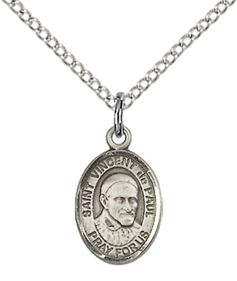 STERLING SILVER ST VINCENT DE PAUL PENDANT WITH CHAIN - 1/2" x 1/4"