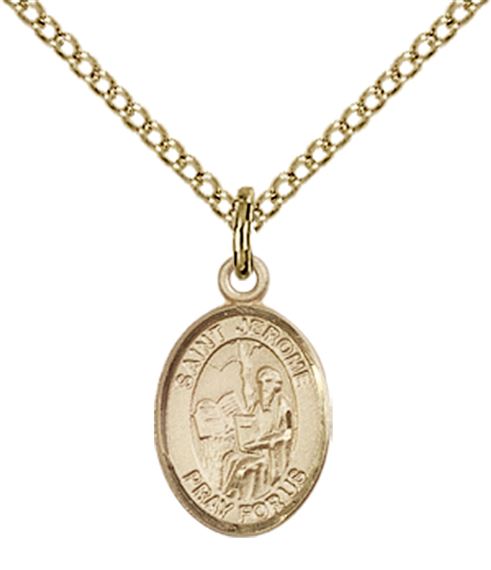 14KT GOLD FILLED ST JEROME PENDANT WITH CHAIN - 1/2" x 1/4"