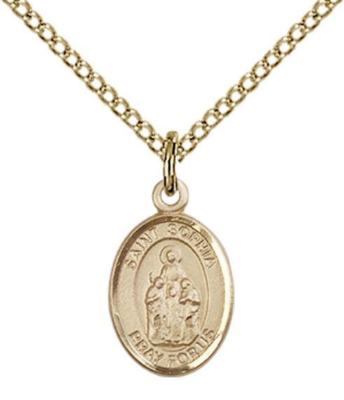 14KT GOLD FILLED ST SOPHIA PENDANT WITH CHAIN - 1/2" x 1/4"