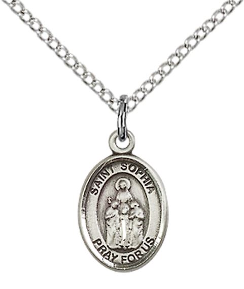 STERLING SILVER ST SOPHIA PENDANT WITH CHAIN - 1/2" x 1/4"