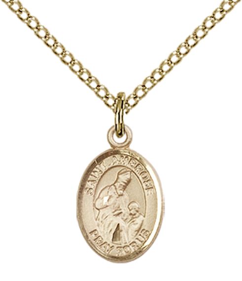 14KT GOLD FILLED ST AMBROSE PENDANT WITH CHAIN - 1/2" x 1/4"