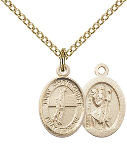 14KT GOLD FILLED ST CHRISTOPHER-VOLLEYBALL PENDANT WITH CHAIN - 1/2" x 1/4"
