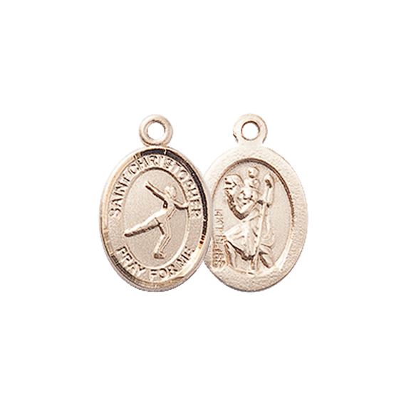 14KT GOLD ST CHRISTOPHER-FIGURE SKATING MEDAL - 1/2" x 1/4"