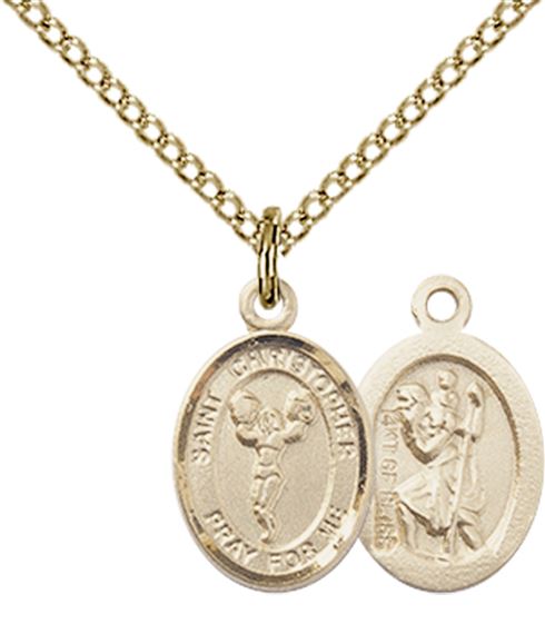 14KT GOLD FILLED ST CHRISTOPHER-CHEERLEADING PENDANT WITH CHAIN - 1/2" x 1/4"