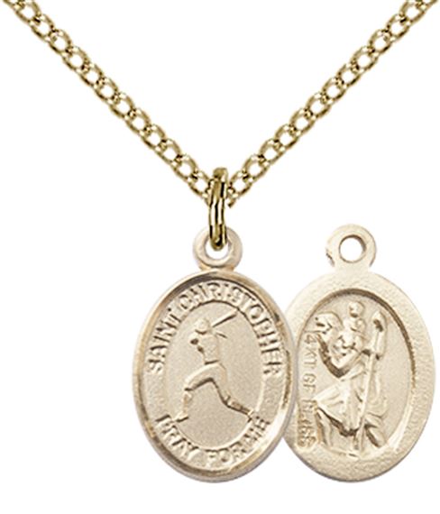 14KT GOLD FILLED ST CHRISTOPHER-LACROSSE PENDANT WITH CHAIN - 1/2" x 1/4"