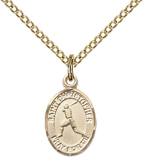 14KT GOLD FILLED ST CHRISTOPHER-BASEBALL PENDANT WITH CHAIN - 1/2" x 1/4"