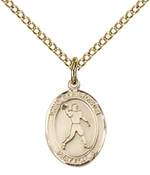 14KT GOLD FILLED ST CHRISTOPHER-FOOTBALL PENDANT WITH CHAIN - 1/2" x 1/4"