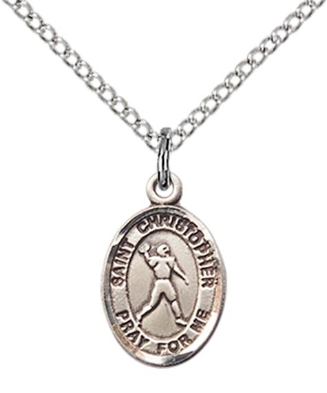 STERLING SILVER ST CHRISTOPHER-FOOTBALL PENDANT WITH CHAIN - 1/2" x 1/4"