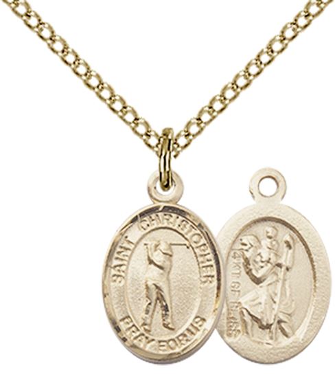 14KT GOLD FILLED ST CHRISTOPHER-GOLF PENDANT WITH CHAIN - 1/2" x 1/4"