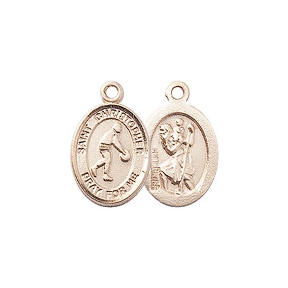 14KT GOLD ST CHRISTOPHER-BASKETBALL MEDAL - 1/2" x 1/4"