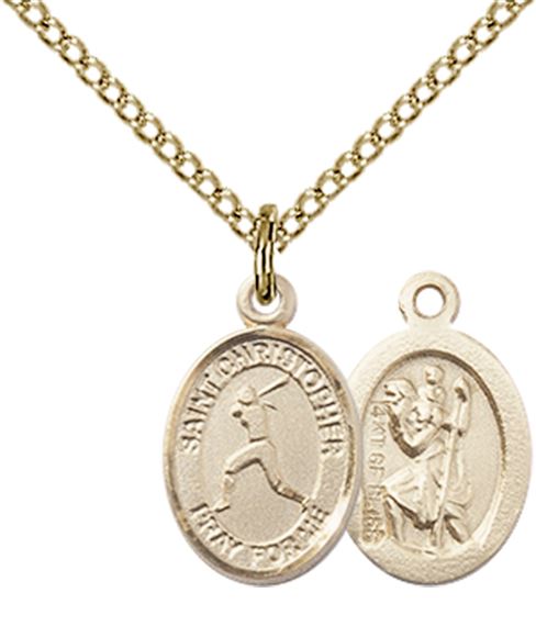 14KT GOLD FILLED ST CHRISTOPHER-SOCCER PENDANT WITH CHAIN - 1/2" x 1/4"