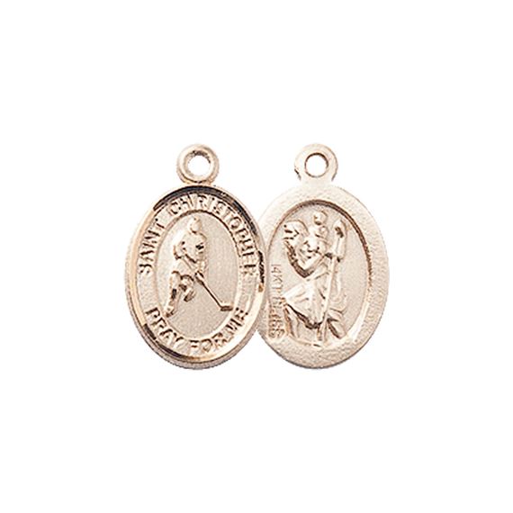 14KT GOLD ST CHRISTOPHER-ICE HOCKEY MEDAL - 1/2" x 1/4"