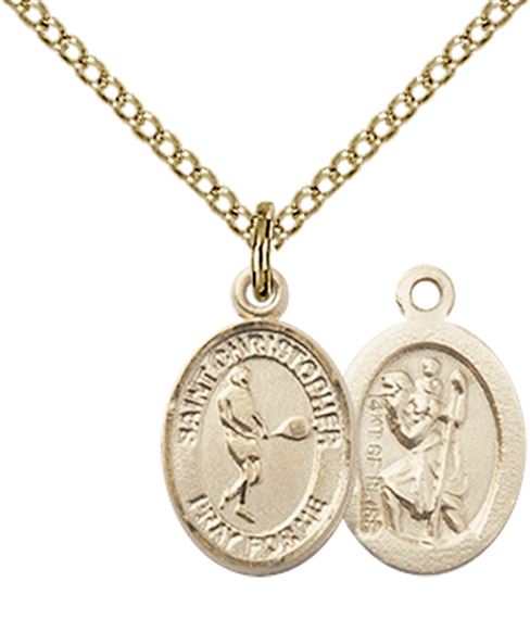 14KT GOLD FILLED ST CHRISTOPHER-TENNIS PENDANT WITH CHAIN - 1/2" x 1/4"