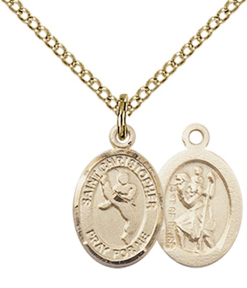 14KT GOLD FILLED ST CHRISTOPHER-MARTIAL ARTS PENDANT WITH CHAIN - 1/2" x 1/4"
