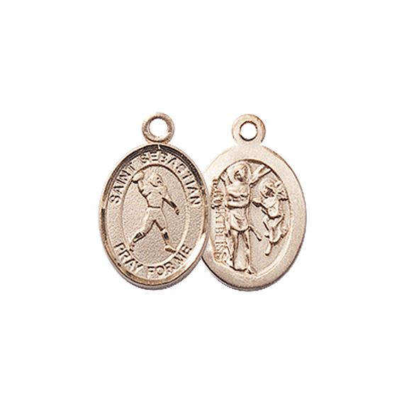 14KT GOLD ST SEBASTIAN-FOOTBALL MEDAL - 1/2" x 1/4"