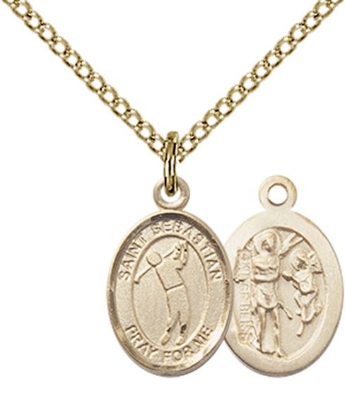 14KT GOLD FILLED ST SEBASTIAN-GOLF PENDANT WITH CHAIN - 1/2" x 1/4"