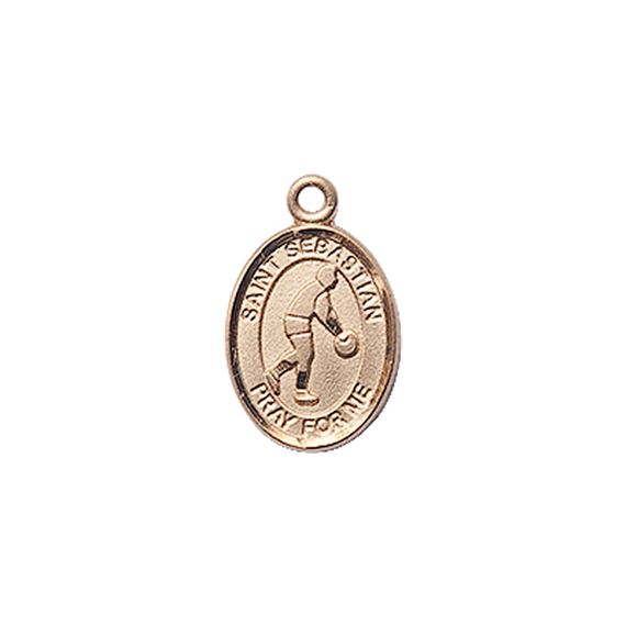 14KT GOLD ST SEBASTIAN-BASKETBALL MEDAL - 1/2" x 1/4"