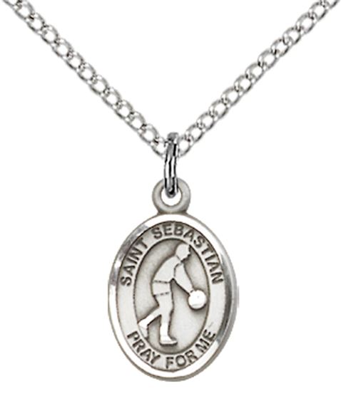 STERLING SILVER ST SEBASTIAN-BASKETBALL PENDANT WITH CHAIN - 1/2" x 1/4"